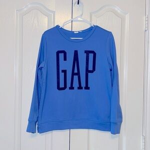 Gap Women's Pull Over Top Long Sleeve Blue logo Sweatshirt Size Small